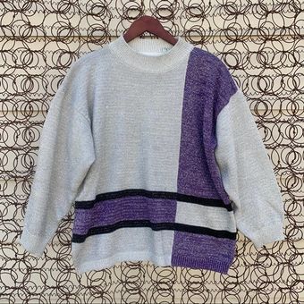 Vintage 80s 90s metallic silver purple knit sweater Size M - $51