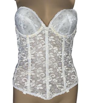 Vintage 70s Carnival Lace Corset White Lingerie Top, size 34B