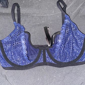 Victoria's Secret Navy And Black Unlined Demi Fishnet And Mesh