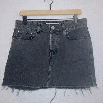 High Waisted Denim Skirt With Button Fly - Black