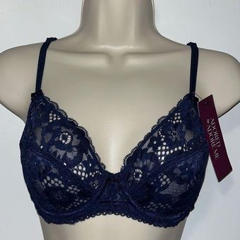 Floral Lace Unlined Bra in Blue