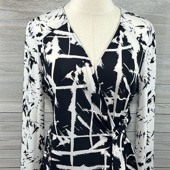 BCBG MAXAZRIA Adele Wrap Dress Long Sleeve Black White