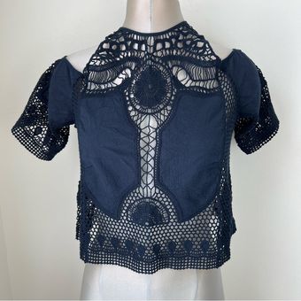 Hollister Cold Shoulder Lace Top Size XS Crochet details in Navy - $23 -  From Barbara