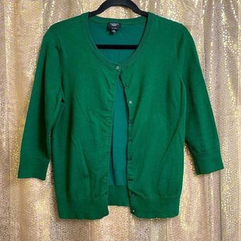 Talbots Pima Cotton Hunter green button down 3/4 sleeve cardigan