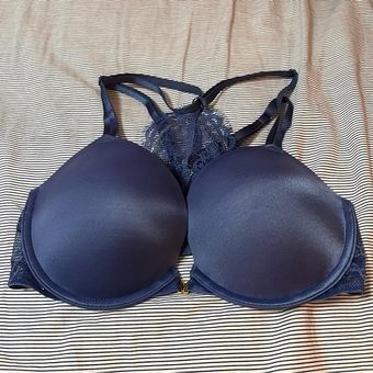 Front Closure Underwire Push Up Lace Bra Blue