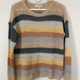 Knox Rose Gray and White Striped Crew Neck Sweater Women's size small