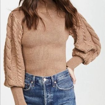 Caroline Constas Chunky Knit Bishop Puffed Sleeve Turtleneck