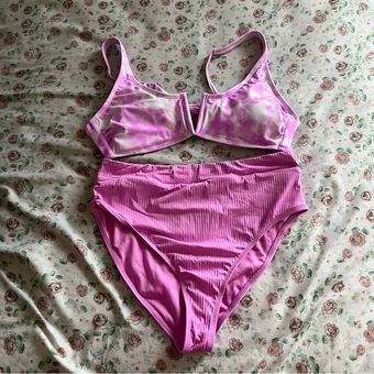 California Waves pink two piece bikini set tie dye top & ribbed high rise  bottom Size L - $9 - From Daniela