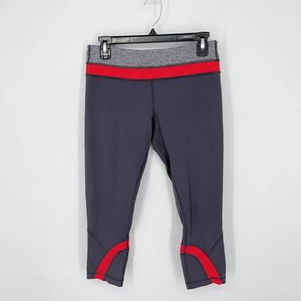 Lululemon Run Inspire Crop Leggings Womens Sz 8 Gray Red Zip Back Waist  Pocket - $45 - From Teri