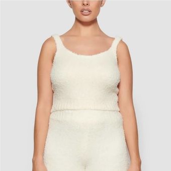 SKIMS Cozy Teddy Knit Tank Top Cream/White NWOT L/XL - $38