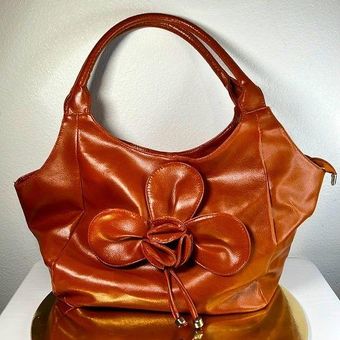 Leather Handbag with Floral Accents