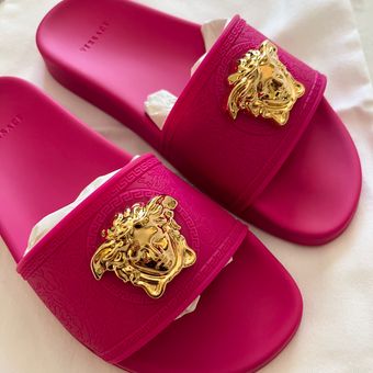 Versace Pool Slide Gomma in Fuxia Oro Pink Size 6.5 275 45