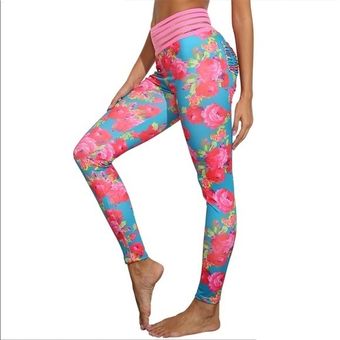 NEW Custom Pink Floral Scrunch Bum Yoga Pants XS/S - $74
