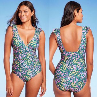 Women's Ruffle Shoulder Ruched Full Coverage One Piece Swimsuit - Kona Sol