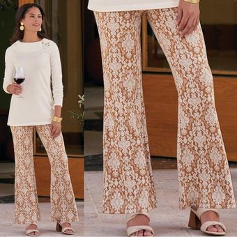 soft surroundings large tan elastic waist cotton blend pants with