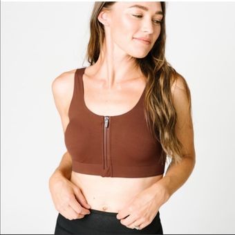 Zyia Coffee Front Zipper Access Sports Bra Size Small - $29 - From Julie