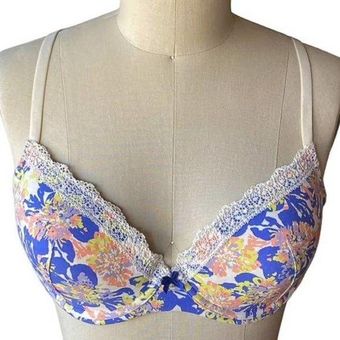 Gilligan and O'malley Blue & Pink Floral Underwire Lace Cotton Bra ~  Women's 38C Size undefined - $12 - From Susan