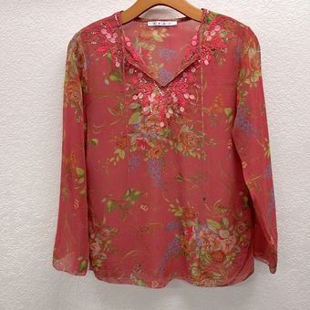 CAbi Fall Floral Silk Peasant Top Blouse XS - $28 - From Summer