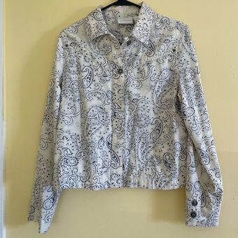 Liz Claiborne Western Style Paisley Cream and Blue Jacket Size M