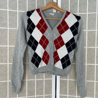 Brandy Melville John Galt plaid long sleeve knit sweater small gray white  black red argyle plaid - $20 - From Krista