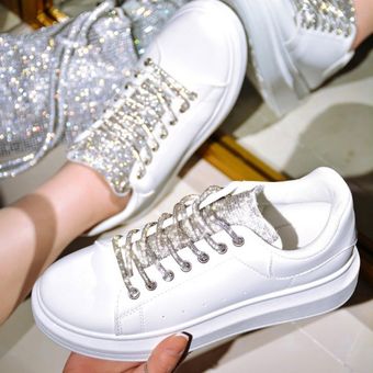 White and Silver Rhinestone Shoe Lace Rope Sneakers Size 6 - $50 New With  Tags - From Reya