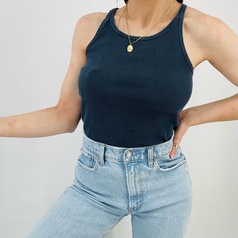 Brandy Melville Ribbed Racerback Tank Top in Faded Blue One