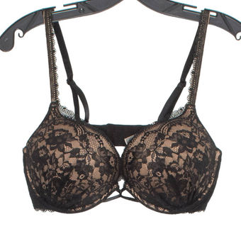 Victoria's Secret Womens Bra Miraculous Plunge Lace Black Tan 36C EZ Size  undefined - $32 - From Jess