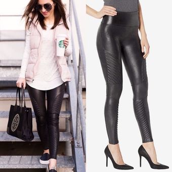 Spanx Faux Leather Very Black Moto Leggings