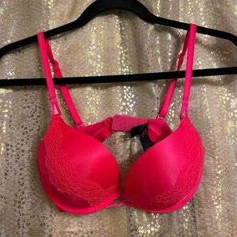 Victoria's Secret bright red/pink Bombshell plunge super padded bra 32C  Pink Size undefined - $23 - From Jessica