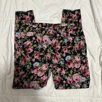 Time & Tru Floral Pink and Blue Roses Jeggings Skinny Womens