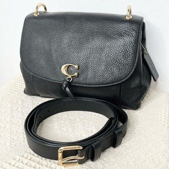 Tory Burch black pebbled leather crossbody purse with gold chain $180