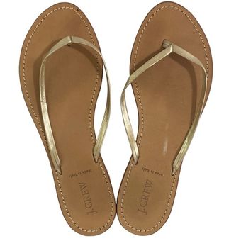 J.Crew all genuine leather made in Italy Rio gold string flip flops size