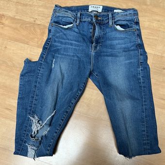 Express Vintage Frayed Ankle Extreme High Rise Blue Jeans Women's