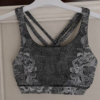 Lululemon Energy Strappy Back Sports Bra black and gray lace