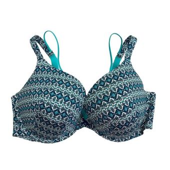 Cacique Strappy Print Boost Plunge Bra Womens 42DDD Green