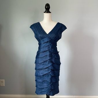 Adrianna Papell Blue Tiered Ruffle Cocktail Dress Sz 4 56 Curtsy