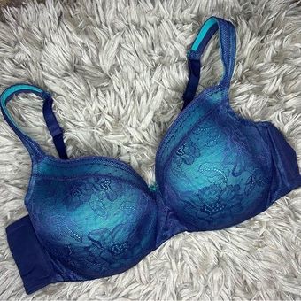 Cacique A/O LL Ball Modern Lace teal blue bra plus size 44D - $32