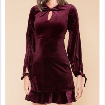 Anthropologie HALE Bob burgundy velvet fit and flair dress 106