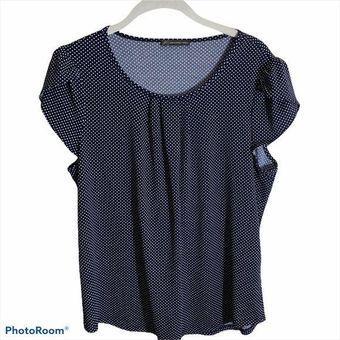 Adrianna Papell Blue White Micro Polka Dot Short Sleeve Shirt