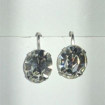 Vintage Rhinestone Screw Back Earrings, 1 1/8 X 5/8, Silver Tone