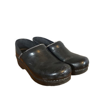 Dansko Black Oiled Leather Professional Nursing Clogs Women Sz 38