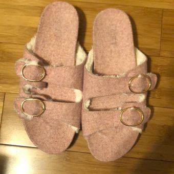 Loft Women s Large 9 10M Double Strap Faux Fur Buckle Sandals