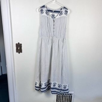 Lucky Brand Women's White Blue Floral Sleeveless Boho Summer Midi Dress  Medium - $23 - From Kaitlyn