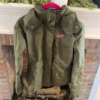 Hollister All Weather Jacket size XS Olive Green w/Pink Logo - $27