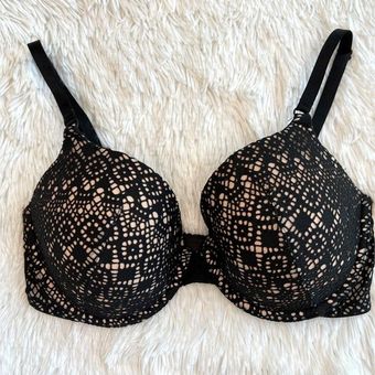 Victoria's Secret Black Lace over Nude Lined Perfect Coverage Bra 34DD Size  undefined - $21 - From Margo