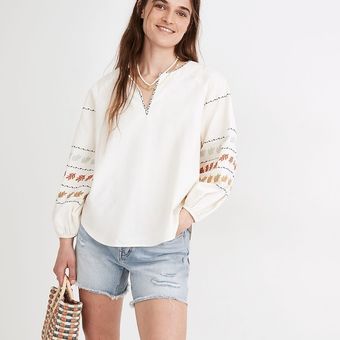 Madewell NWOT Embroidered Sleeve Popover Top, size XXS - $25 - From Sarah