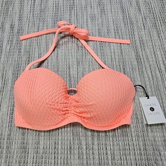 New Look knot detail bikini top in coral