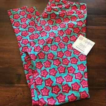 LuLaRoe Leggings Teal Background w/ Pink Star Flowers Sz TC (12-22/24) NWT  - $25 New With Tags - From Liz