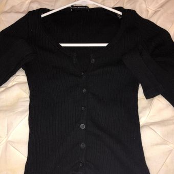 Brandy Melville Solid Black Long Sleeve Blouse One Size - 55% off