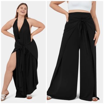 Halara High Waisted Split Hem Palazzo Wide Leg Flowy 2 in 1 Jumpsuit & Pant  NWT Black Size 3X - $50 - From Tinnie